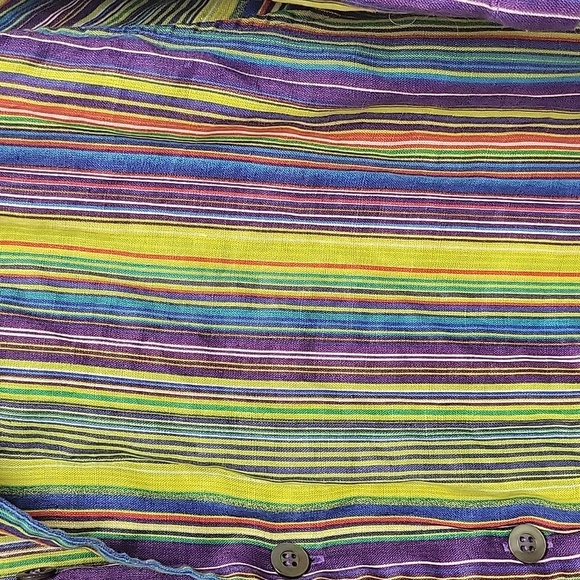 Jim Thompson 100% linen short sleeve striped men's sz large shirt - Picture 2 of 6